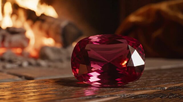 Rhodolite Garnet Gemstone in Fireplace Light