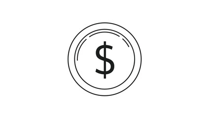 Obraz premium Simple line art illustration of a round metallic coin featuring a central dollar sign for financial concepts.