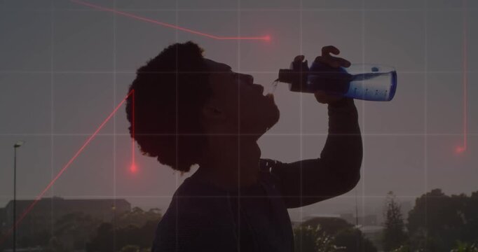 Animation of businessman wearing vr headset over network of connections spinning shape