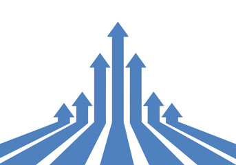 Growing success and growth arrows for business and finance, blue vector icons