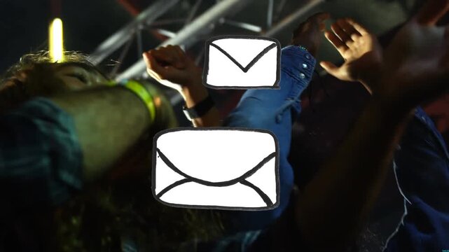 Animation of envelopes over diverse friends dancing