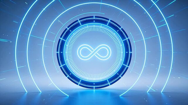 Futuristic blue neon circle with infinity symbol