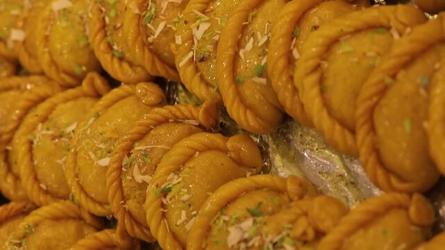 Gujhiya indian holi dessert assorted on beautiful plating 