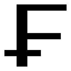 Fototapeta premium Black franc currency sign icon silhouette isolated on white background, symbol of Swiss money and finance 