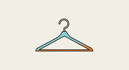 Simple minimalist illustration of a clothing hanger uses clean lines and teal and brown accents on a soft beige background for fashion themes.