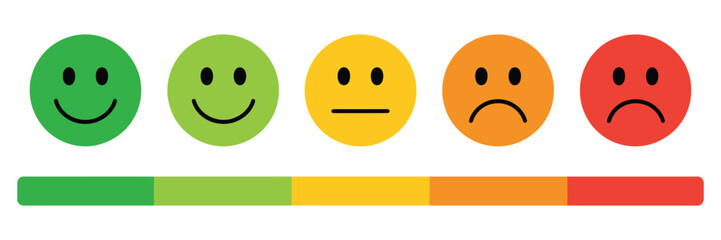 Naklejka premium Rating emojis set with colorful emoticons and rating scale showing very happy happy neutral sad and very sad feedback vector illustration