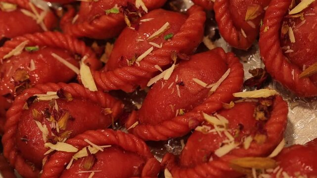Gujhiya indian holi dessert assorted on beautiful plating 