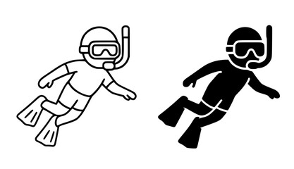Vector illustration of a person snorkeling in outline and silhouette design
