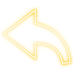 golden curved arrow png transparent background, glowing left direction arrow png isolated icon, bright yellow curved arrow transparent background png