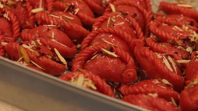 Gujhiya indian holi dessert assorted on beautiful plating 