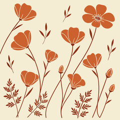 Obraz premium Cream & Burnt Orange Floral Repeat 1