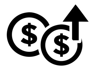 Obraz premium Two dollar signs with an upward arrow indicating rising income or financial growth on transparent background