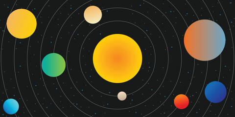 Planet and solar system background. Planet circles and orbits. Astronomy banner © Fajar
