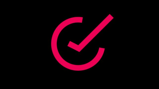 red checkmark symbol on a black background in this video. Checkmark animation. successfully done, approved sign, tick icon black background 4K animation. 