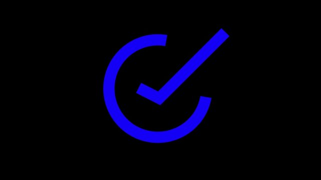 blue coolar checkmark symbol on a black background in this video. Checkmark animation. successfully done, approved sign, tick icon black background 4K 