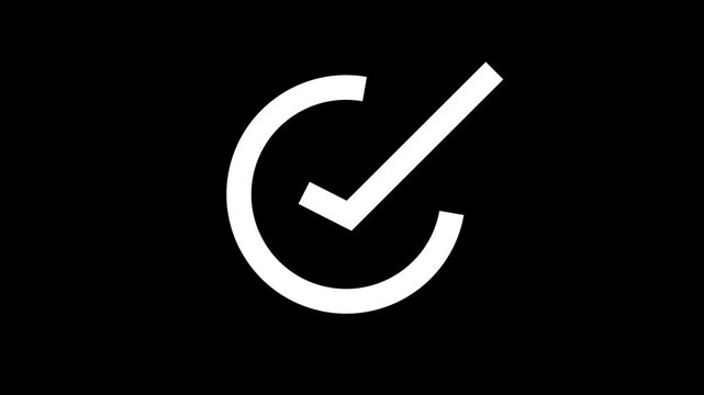 white checkmark symbol on a black background in this video. Checkmark animation. successfully done, approved sign, tick icon black background 4K 