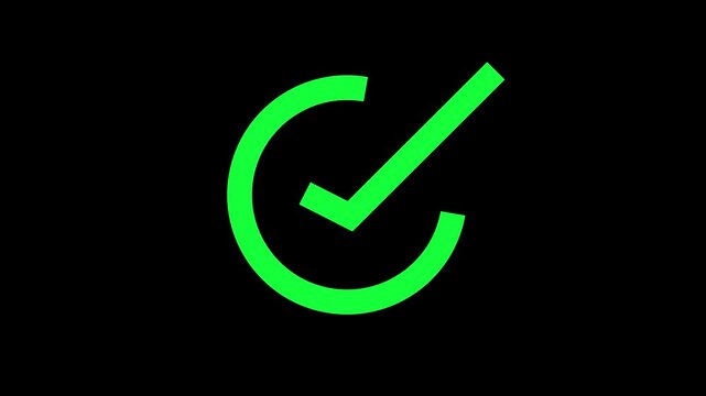 green checkmark symbol on a black background in this video. Checkmark animation. successfully done, approved sign, tick icon black background 4K 
