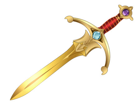 Gold sword with gems on white background gemstones isolated on a transparent background