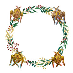 Naklejka premium 4 Apostles symbols. Decorative vintage floral wreath, illustration in Byzantine style isolated