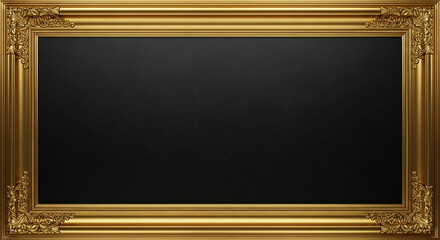 A large gold frame with a black background