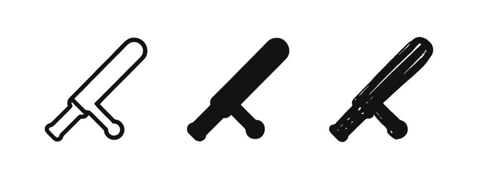 Police baton icon set. Outline, glyph, and hand-drawn truncheon vector symbols on a white background.