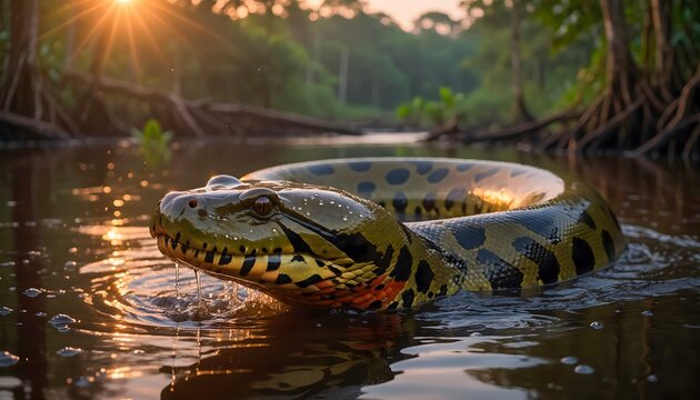 Green Anaconda (Eunectes murinus) Amazon River - Masterpiece Wildlife.