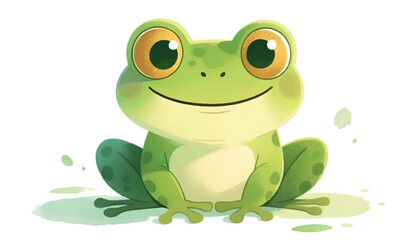 A smiling green cartoon frog sitting.