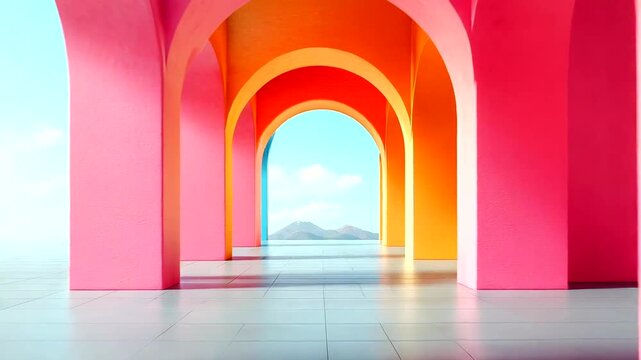 Vibrant arches in colorful architectural setting