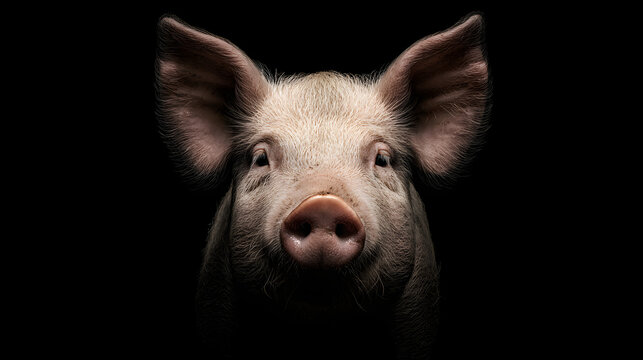 portrait of a piglet on a black background