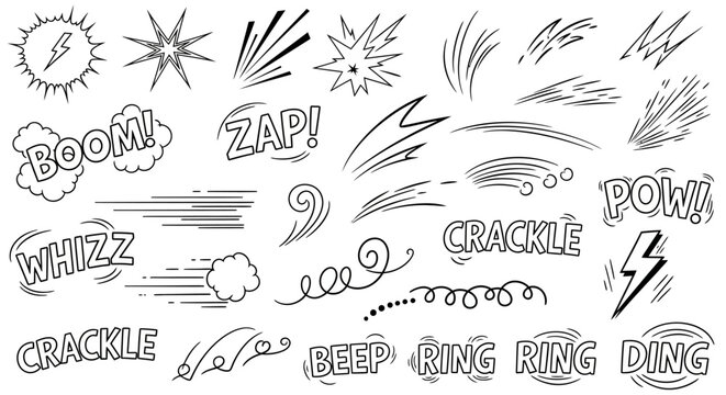 Comic book sound effects and onomatopoeia illustrations collection.