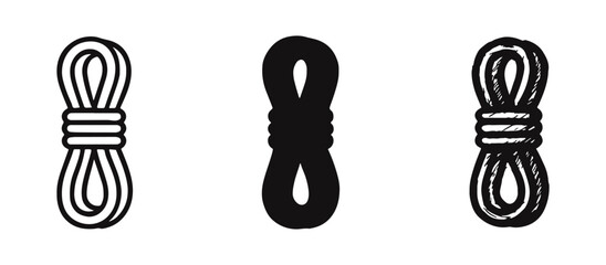 Coiled rope icons set. Outline, solid, and doodle style climbing and utility cord illustrations. © ICONS FOR YOU