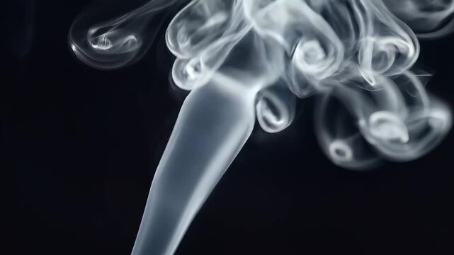 White smoke swirling on a black background, abstract smoke pattern, vapor trails, mysterious atmosphere.