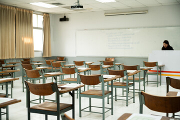 Empty Classroom Prepared for Written Exam