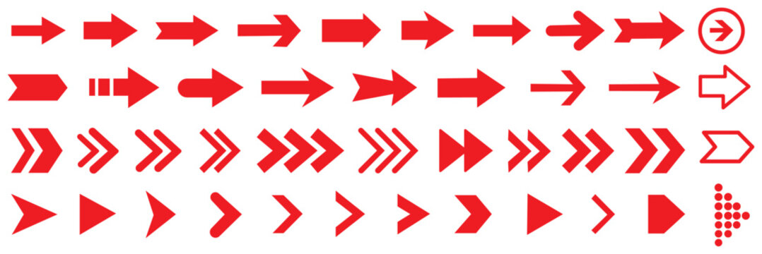 Arrow icons set.Arrow collection. Simple arrow big set. Vector Illustration Collection of red arrows and icons for navigation and direction symbols