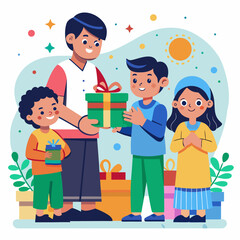 Family Giving Gifts Together on a Sunny Day
