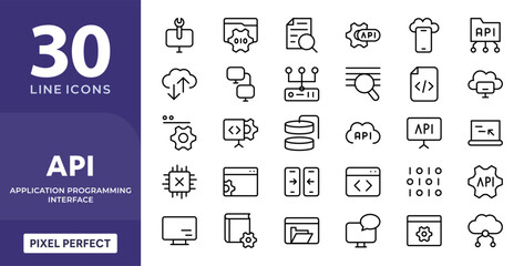 API Integration line icon set. Data exchange, automation, server, cloud sync, developer tools, vector icons set © RI Rafiq