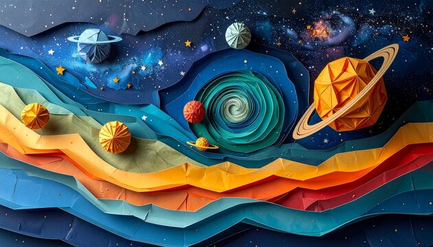 Vibrant Paper Cutout Solar System Artwork.