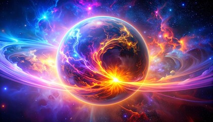 Obraz premium Vibrant Planet Surrounded by Cosmic Energy.