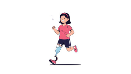 Fototapeta premium Resilient young girl with a prosthetic leg runs with determination and a smile while showcasing inclusive sports and overcoming physical challenges.