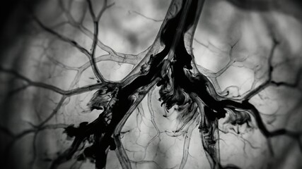 abstract artwork features intricate patterns formed by ink spreading in water