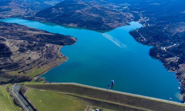 Aerial view of Bezid reservoir in Mures county - Romania