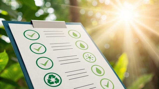 Roadmap to Carbon Neutrality Checklist on Clipboard in Nature