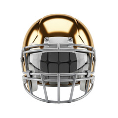 Golden american football helmet with face mask and visor, isolated on transparent background