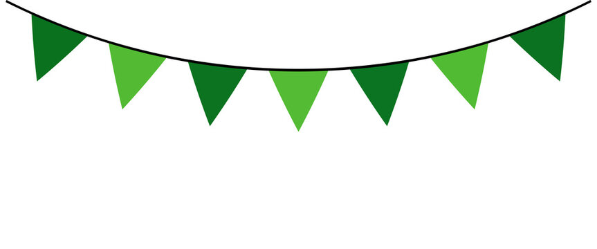 Green triangle bunting flags isolated transparent background
