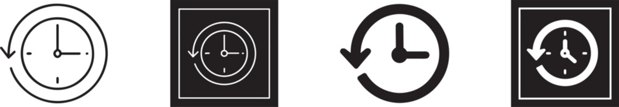 Past time line icon with clock, history and rewind symbol in modern thin outline style.