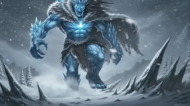Fantasy Creature Running in Snowy Landscape.
