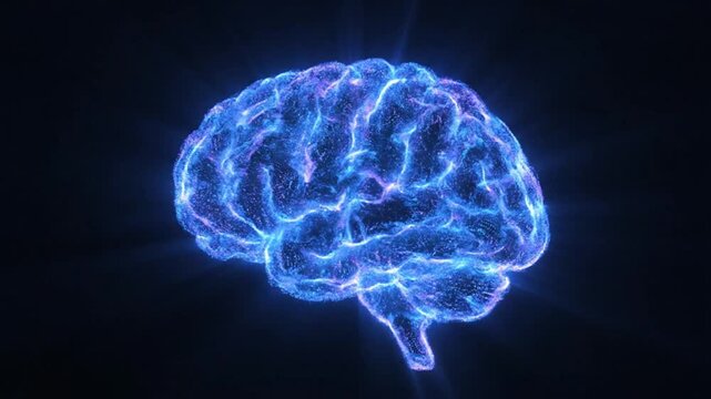 Futuristic glowing brain symbolizing artificial intelligence, deep learning, complex neural networks, and advanced technological thought