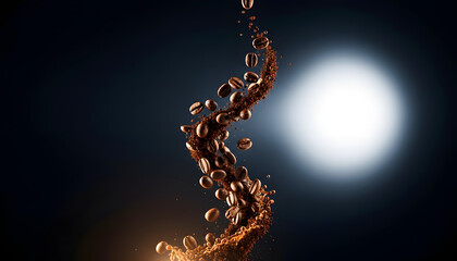 Fototapeta premium Dynamic Pour of Coffee Beans and Ground Coffee