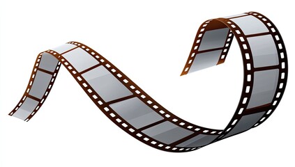 Naklejka premium 3D animated illustration of a curved film strip against a white background
