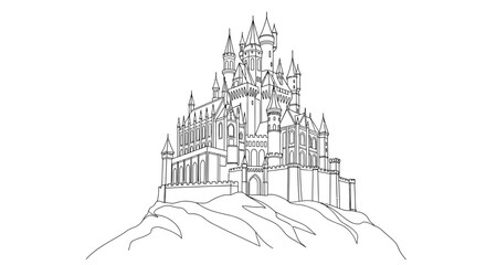 Single line drawing of a fantasy castle on a hill © StockSynergy